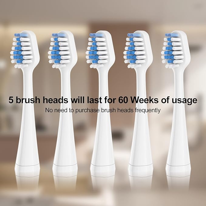 Harobey Replacements Toothbrush Heads for Waterpik Complete Care 5.0/9.0 (WP-861/CC-01), STRB-5WW, Pack of 5, White