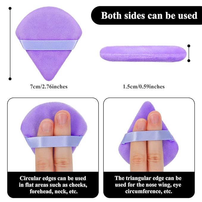 Maitys 12 Pieces Powder Puff Triangle Face Makeup Cosmetic for Loose Powder Soft Body Washable Reusable Foundation Sponge Mineral Wet Dry Makeup Tool for Women(Small,Purple)