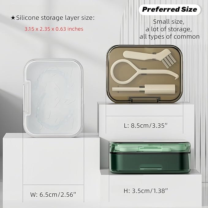 Retainer and Aligner Case - Double Layer with Double Sided Opening Lid, Mouthguard & Night Guard Storage Cleaning Case, with Removal Tool, Brush and Chewer (Brown)