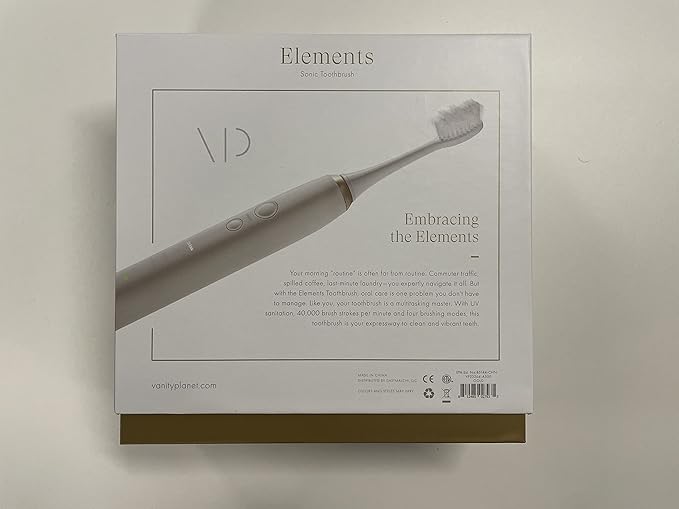 Vanity Planet Elements Ultrasonic Electric Toothbrush - Gold - Advanced Oral Care with UV Sanitizing Charger Base with 3 Replacement Heads - 99.9% Effective Keeping Your Teeth Clean