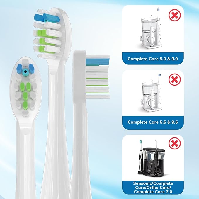 3 Pack Replacement Replacement Brush Heads for Waterpik Sonic Fusion Flossing Toothbrush Compatible with Sonic Fusion SF01/SF02 and Sonic Fusion 2.0 SF03/SF04- White with Caps