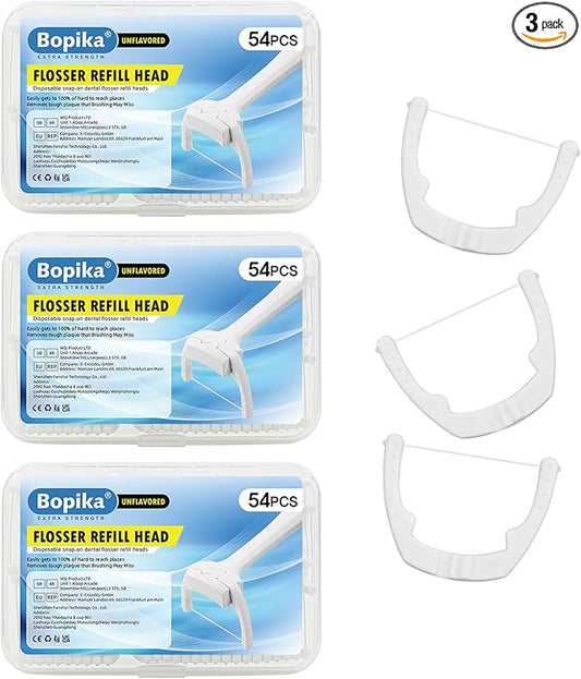 bopika Flosser Refill Head,Ultraclean Access Disposable Snap-On Flosser for Oral Care,54 Count (Pack of 3)