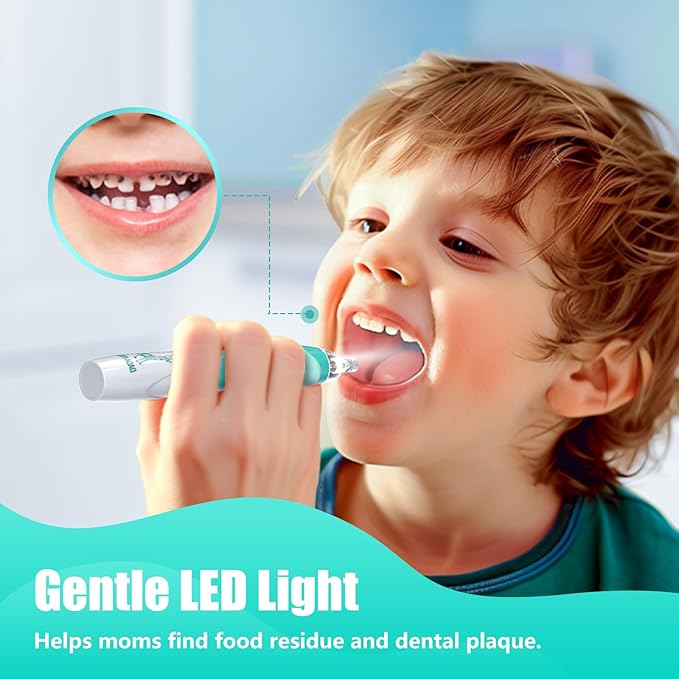 Kids Electric Toothbrush Toddler Toothbrush Age 2-4-8-12 Electric Toothbrush Kids with Timer Rainbow LED Light Up Vibrating Toothbrush Battery Operated Childrens Sonic Tooth Brush (Green Giraffe)