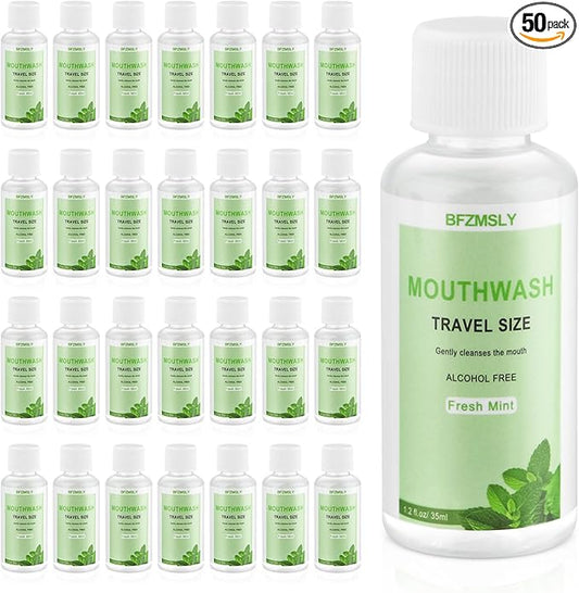 50 Pc Travel Size Mouthwash, 1.2oz/35ml Mini Mouthwash, Alcohol-Free, Portable Oral Rinse for Travel, Hotels, On-The-Go (Mint)