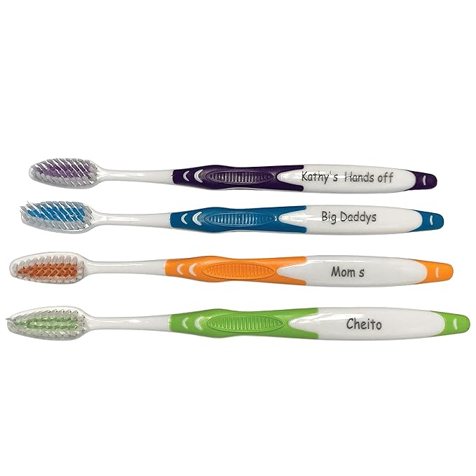 Personalized Gift, Personalized Toothbrushes, 4 Pack Manual Toothbrush Adults, Engraved Light Blue, Dark Blue, Orange, Green, Purple, Red