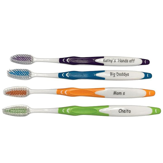 Personalized Gift, Personalized Toothbrushes, 4 Pack Manual Toothbrush Adults, Engraved Light Blue, Dark Blue, Orange, Green, Purple, Red
