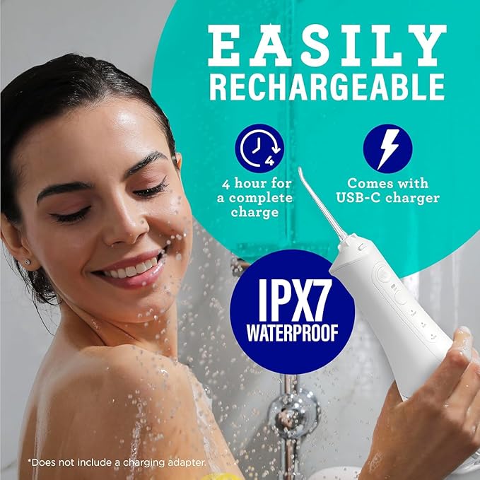 GuruNanda Water Dental Flosser 2.0 XL – 380ML Large Tank, 4 Flossing Modes, Cordless & Portable with Smart Timer for Deep Cleaning & Happy Gums - White