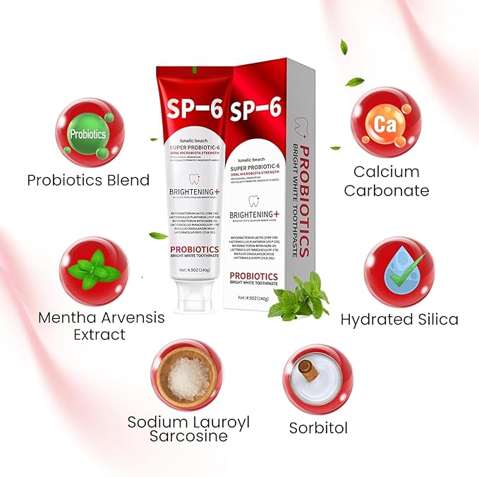 Sp-6 Probiotics Whitening Toothpaste - Sp6 Brightening Tooth Paste Enhanced Super Probiotic Formula Deep Cleaning Fresh Breath Dental Gum Health Oral Microbiota Strength Enamel Care