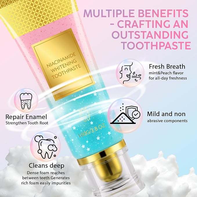 Niacinamide Whitening Toothpaste - Gum Care Strengthen, Tooth Enamel, Prevent Cavities, Fresh Breath, Gentle & Non-lrritating, Fluoride-Free