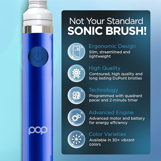 Pop Sonic Electric Toothbrush (Royal Blue) - Travel Toothbrushes w/AAA Battery | Kids Electric Toothbrushes with 2 Speed & 15,000-30,000 Strokes/Minute, Dupont Nylon Bristles