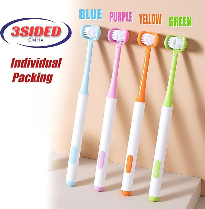3 Sided Autism Toothbrush Three Bristles for Special Needs Adult Soft Bristles Soft and Gentle for Complete Tooth and Gum Care (Blue 1PCS)