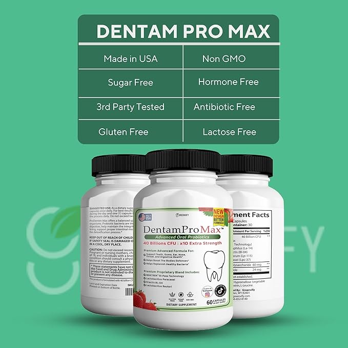 DentamPro Max for Gums and Teeth Health & Fresh Breath - 40 Billion CFU Advanced Oral Probiotics for Mouth Bad Breath, Capsule Supplement (10)