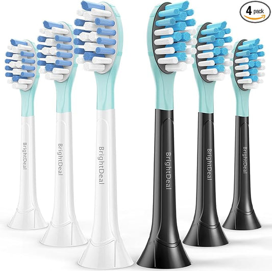 BrightDeal Replacement Heads for Philips Sonicare ProtectiveClean 4100 5100 6100 DiamondClean 9500 ExpertClean 7500 FlexCare HealthyWhite Electric Sonic Toothbrush C3 G3 W3 C2 G2, White&Black, 6 Pack