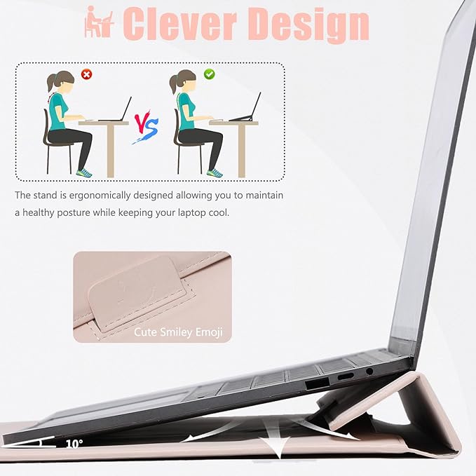 HYZUO 13 Inch Laptop Sleeve Case with Stand for 2025-2018 MacBook Air 13 M4 M3 M2 M1, 2025-2016 MacBook Pro 13 M2 M1, 13" iPad Pro/Air, Surface Pro 11/10/9, XPS 13, with Pouch, Apricot
