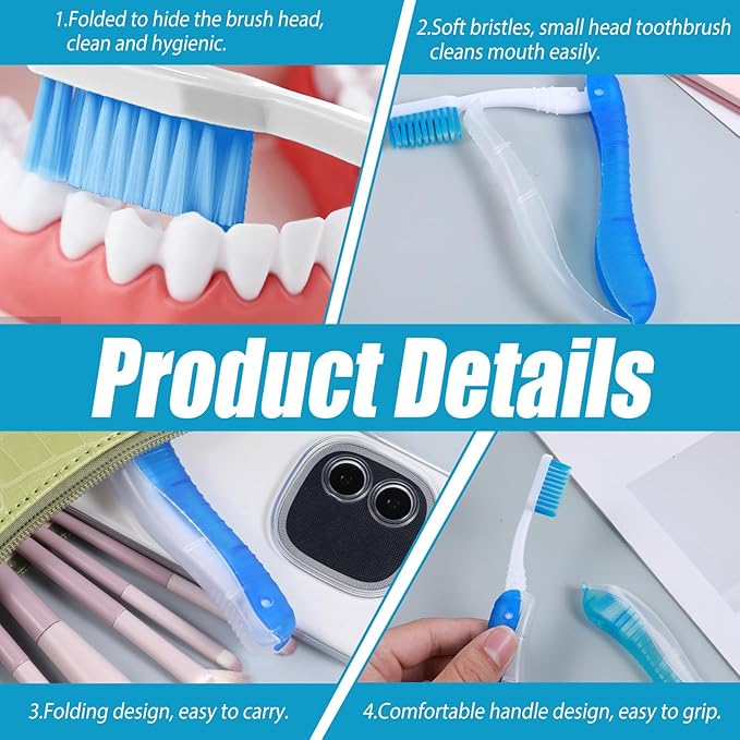 2 Packs Travel Toothbrush, Mini Portable Travel Toothbrush Set, Soft Medium Bristles Foldable Toothbrushes for Camping Hiking Traveling School