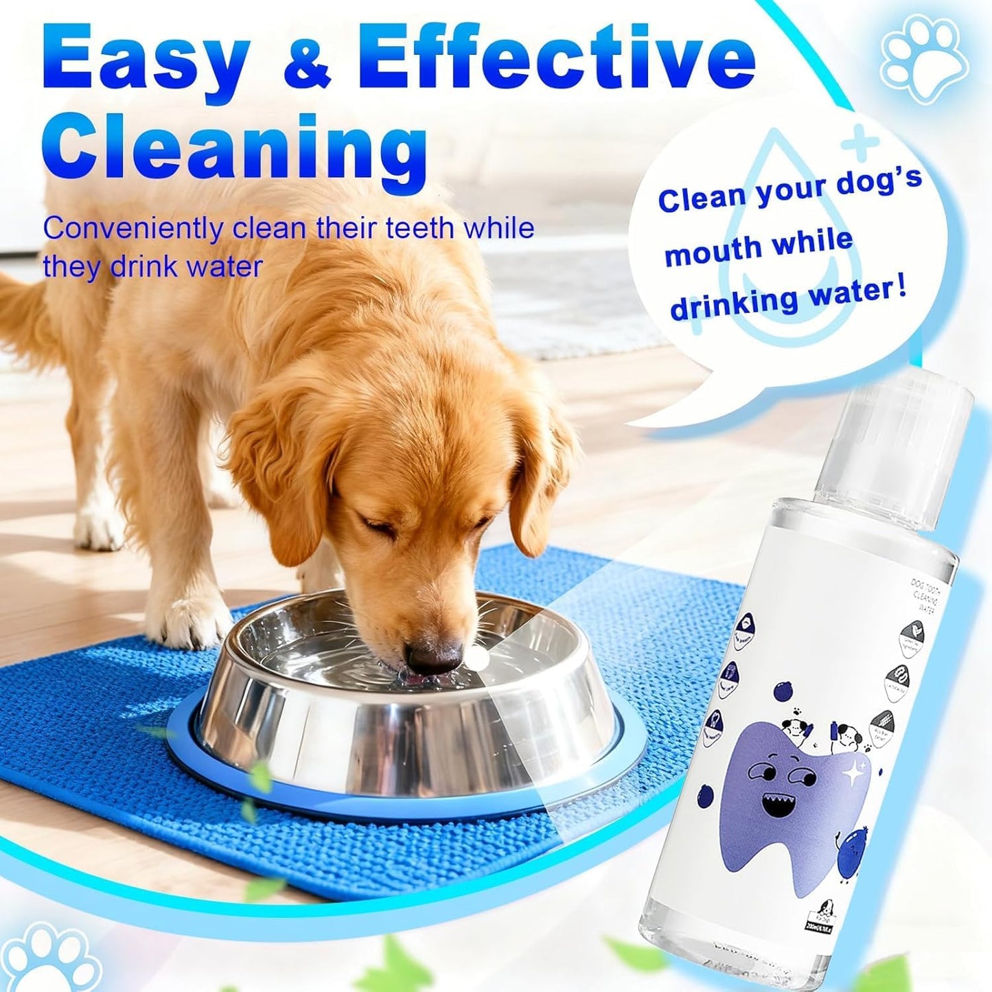 Dental Water Additive, Specialized Dental Care Formula，Natural Flavorless Teeth Cleaning Mouthwash, Freshens Dog Breath & Promotes Healthy Gums, Easy Daily Use for All Pet (200ML)