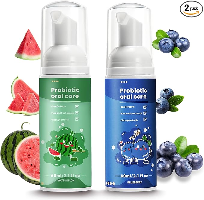 Fluoride Free Foam Kids Toothpaste - Natural Teeth Clean and Whitening Toothpaste with Mint Flavor for U Shaped Toothbrush Travel Size(Watermelon+Blueberry)