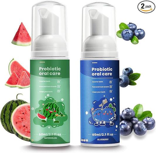 Fluoride Free Foam Kids Toothpaste - Natural Teeth Clean and Whitening Toothpaste with Mint Flavor for U Shaped Toothbrush Travel Size(Watermelon+Blueberry)