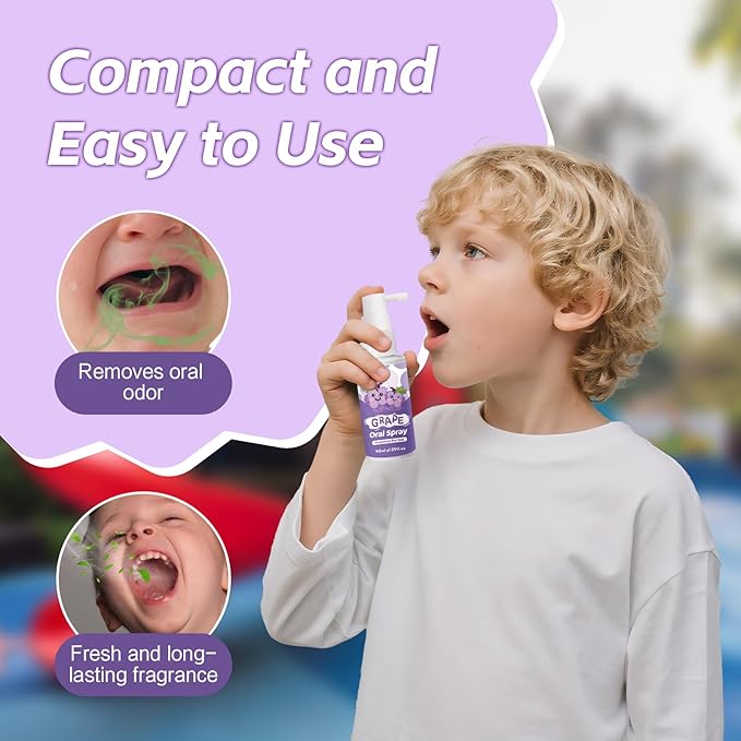 Kids Oral Spray, Toddler Toothpaste Helper for Daily Oral Care and Fresh Breath,Fruit-Flavored, Probiotic Oral Spray for Child (1Pack, Grape)
