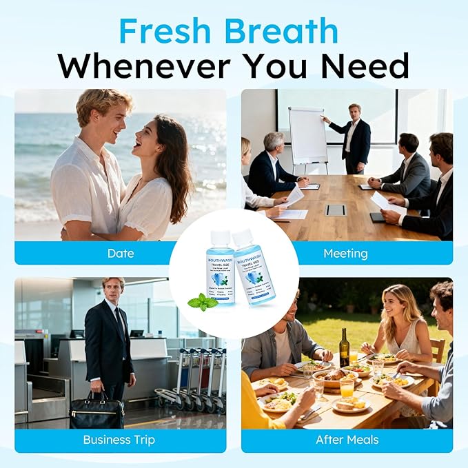 Travel Mouthwash Bulk, 1.2 Oz/35ml Mini Mouthwash Bulk, for Freshening Breath, Easy to Carry, Suitable for Work, Travel, Hotels, Dating Essentials (10-Pack)