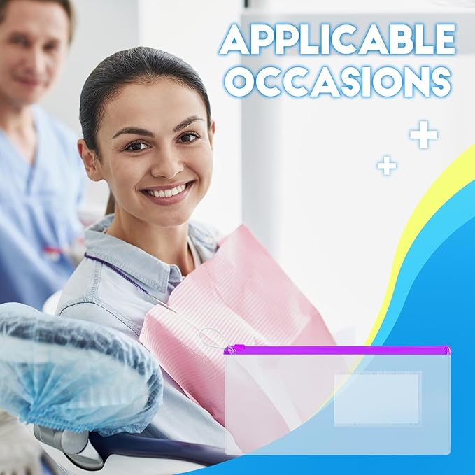 Timgle 800 Pcs Dental Zipper Pouches Zipper Lock Carrying Case with Business Card Holder Clear Toothbrush Pouch for Dental Hygiene Products Office Prizes, Color Random (10 x 4 Inch)