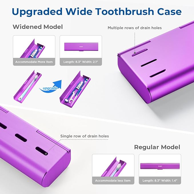 Wider Aluminum Toothbrush Travel Case, Portable Travel Toothbrush Holder, Durable Manual Toothbrush Box Container for Traveling, Bathroom, Camping, Business Trip-Not for 0.85oz Toothpaste, Purple