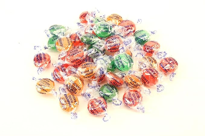 Planet Sweets Premium Sugar Free Assorted Fruit Hard Candy Buttons - 8 Ounce - Individually Wrapped Discs Candies