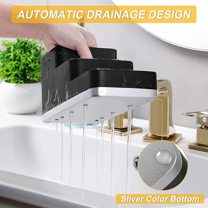 VITVITI Toothbrush Holder for Bathroom, Bathroom Organizer Countertop, 5 Compartment Bathroom Accessories Storage for Toothpaste/Vanity Counter, Black Resin of Marble Color