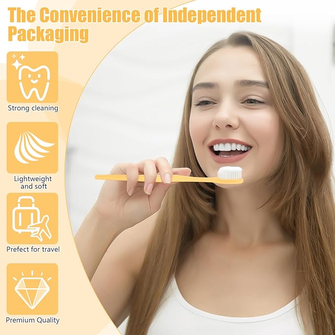 NICEMOVIC 360 Pack Disposable Toothbrushes Bulk with Toothpaste and Comb Travel Size Toothpaste Set Homeless Care Package Supplies for Bulk Individually Wrapped Disposable Travel Hotel Charity, Yellow
