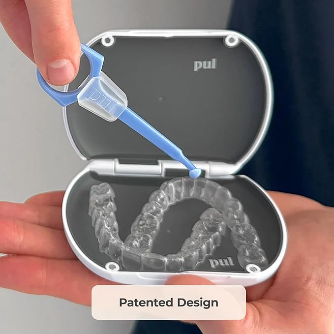 PUL Clear Aligner & Retainer Case – for Invisalign, Partial Dentures, Mouth & Night Guards, PUL Removal Tool, Dental Removables – Plastic Holder w/Secure Magnet Closure, Sleek & Slim Design – Pink