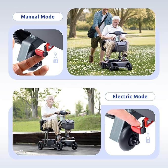 Mobility Scooters for Seniors & Adults Lightweight Foldable 15.53 Miles Airline Approved Removable Battery Powered Wheelchair with Detachable Front Bag & USB Charger Port