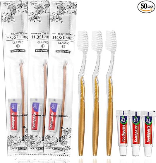 50 Pack Disposable Toothbrushes with Toothpaste Individually Wrapped, Travel Toothbrush Kit, Hotel Toothbrushes Bulk for Hotel,Airbnb,Homeless