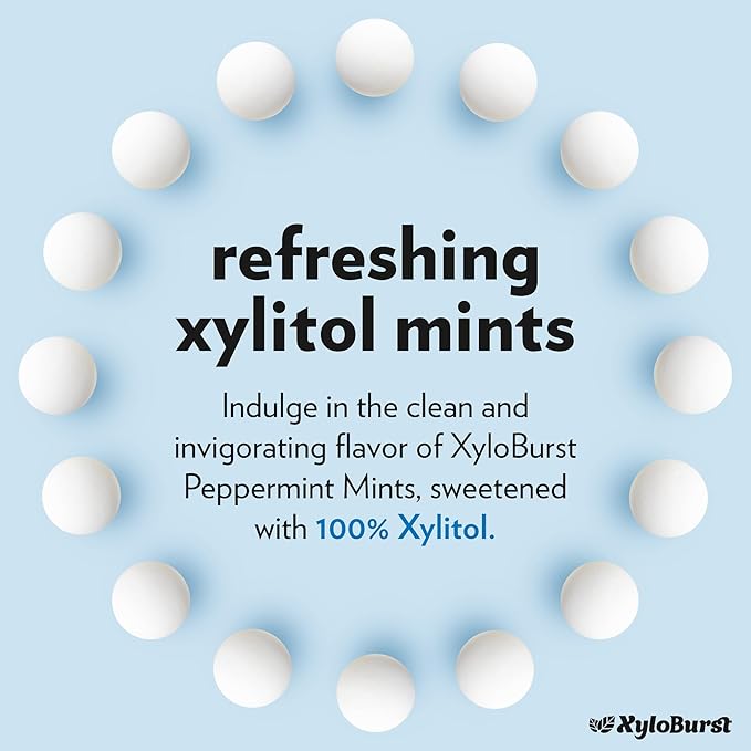 XyloBurst - Xylitol Mints | Sugar Free Breath Mints for Oral Health | Gluten Free, Vegan, Keto Friendly | Aspartame Free Mint | Peppermint | 200 Count Jar, 3-Pack