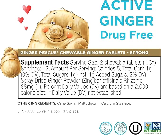 The Ginger People Ginger Rescue Chewable Tablets Drug Free Digestive Health, Strong Ginger Flavor, 0.55 Oz, 240 Tablets, (Pack of 10)