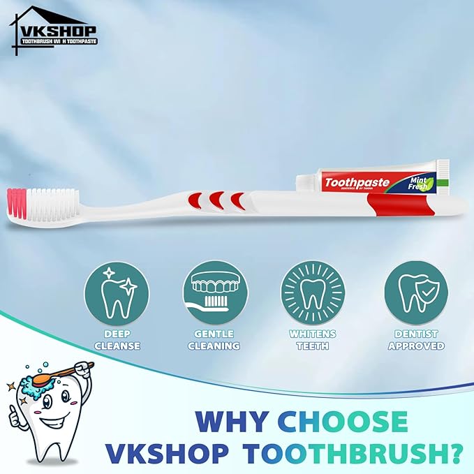 120 Pack Disposable Toothbrushes with Toothpaste, Individually Wrapped for Adults, Travel, Hotel, Donation, Homeless Shelters, OCC Care Packages - Medium Bristle (White)