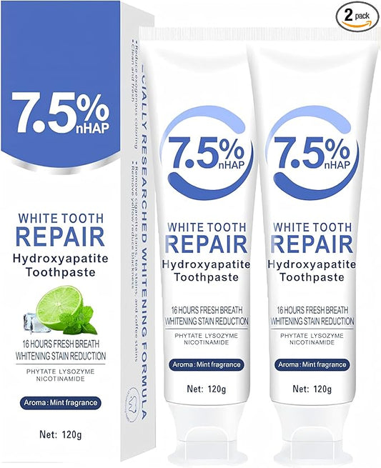 7.5% Hydroxyapatite Toothpaste for Enamel Protection, Fluoride-Free Formula with Gentle Mint, for Sensitive Teeth, Daily Protection, Long-Lasting Fresh Breath, 4.23 Oz (2)