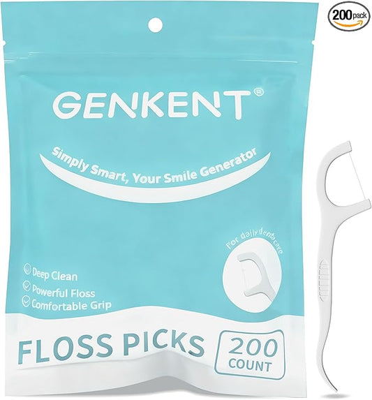 GENKENT Floss Picks, 200 Count Dental Tooth Picks Flossers, Teeth Cleaning Tools with Toothpicks