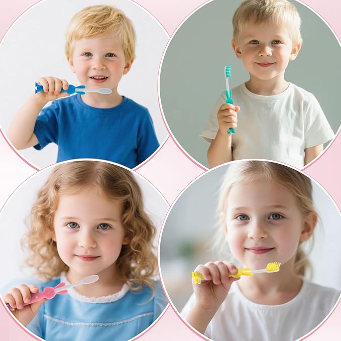 Kids for Toothbrushes In Bulk, Individually Wrapped Toothbrush Cute Manual Soft Bristles Children Disposable Toothbrush With Cover Suction Cup Toddler Toiletries Set for Home/School/Travel (40 Pack)