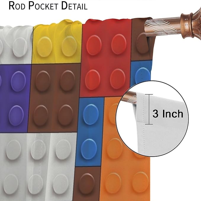 Kids Boy Curtain Blocks Toy Abstract Outline Colorful Geometric Brick Print Curtain for Boys Girls Nursery Room Curtains 42x54 Inch 2 Panels(Decor Curtains