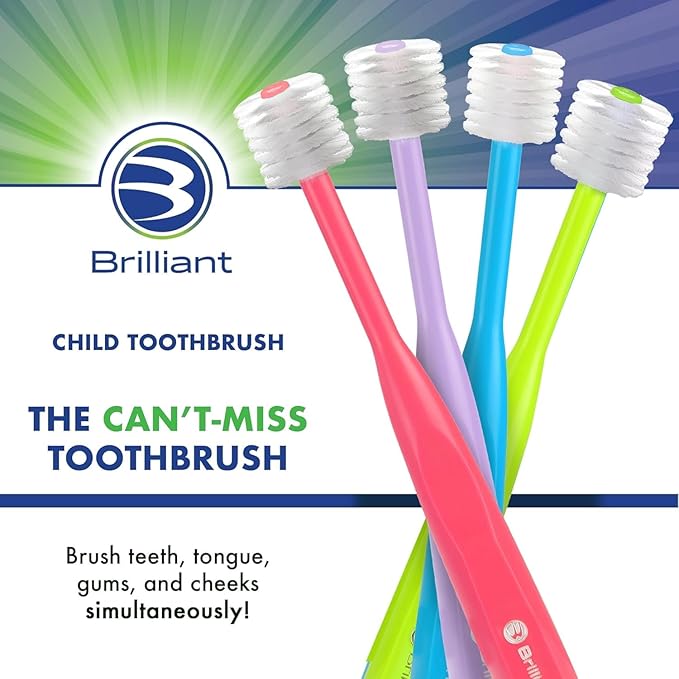 Brilliant Oral Care Child Toothbrush with Soft Bristles and Round Head, for a Kid Approved, Easy to Use All-Around Clean Mouth, Ages 2-5 Years, Assorted Colors, 5 Pack