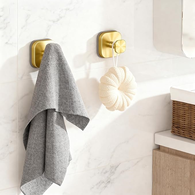 Shower Hooks for Inside Shower,Reusable Suction Cup Hooks for Glass Window,Mirror,Removable Towel Hooks for Bathroom,2 Pack(Gold)