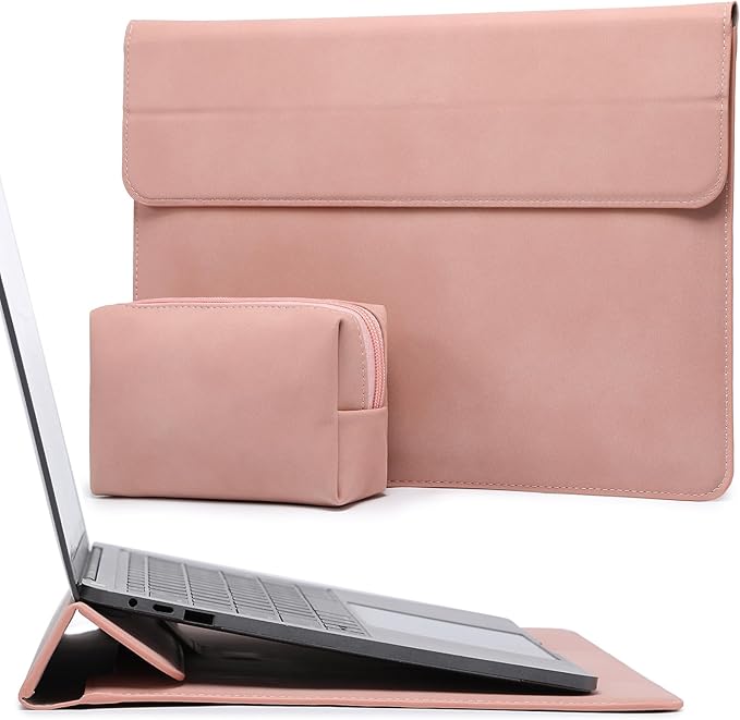 HYZUO 13.3-14 Inch Laptop Sleeve Case with Stand Feature for MacBook Pro 14 M5/M4/M3/M2/M1 2026-2021, MacBook Pro/Air 13.3, 13" 13.5" 13.8" Surface Laptop, HP Spectre X360 13/14, Pink