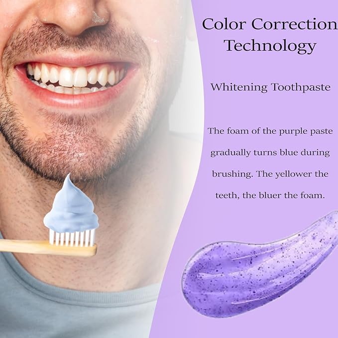 VIELLA POP Antimicrobial Peptide Whitening Toothpaste - Purple Toothpaste for Teeth Whitening | Color Correcting | Brightens Yellow | Enamel Protection | Passion Fruit & Mint Flavor(1pcs)
