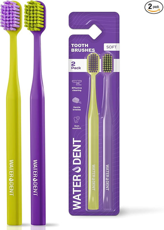 Medium Soft Toothbrush for Adults | Ultra-Dense Rounded Bristles | Gentle on Gums | Deep Plaque Removal | Whiter Smile | Suitable for Braces | 2 Pack Multicolor