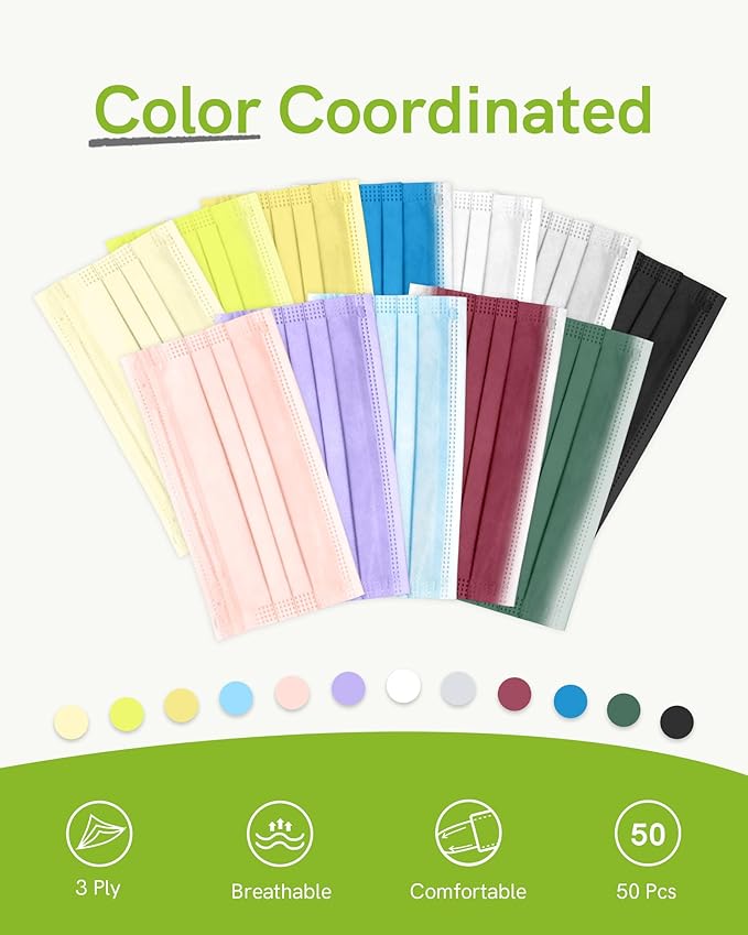 FriCARE Disposable Face Masks, 3-Ply ASTM Level 3 Medical Grade, FSA/HSA Eligible, Breathable & Comfortable for Allergy/Sun Protection, 50 Pack Gray