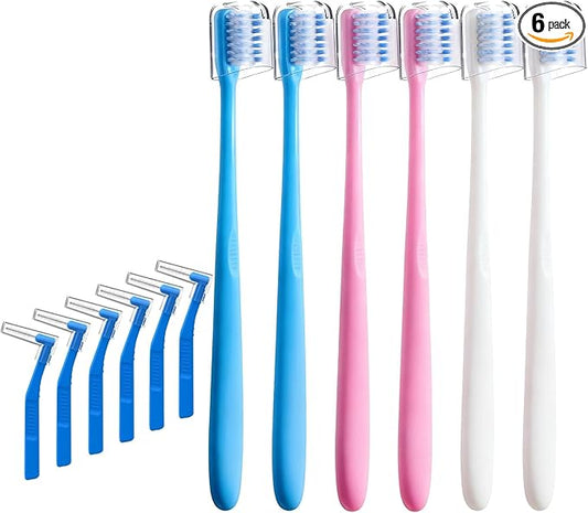 V-Shaped Orthodontic Toothbrush for Braces, Soft Bristles, 6 Count, with Interdental Brushes