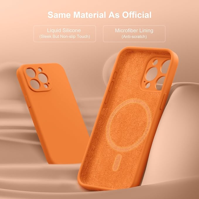 Magnetic for iPhone 15 Pro Case, Compatible with MagSafe, with 9H Nano Screen Protectors, Full Camera Protection, Silicone Shockproof Microfiber Lining Phone Case 6.1", Kumquat