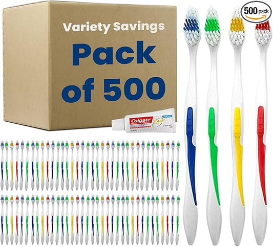 500 Toothbrushes Bulk Wholesale Quantity Standard Size, Dental Care Toiletries, Medium Soft Bristles, Individually Wrapped, Homeless Care, Disposable Use, Hotels, Travel,