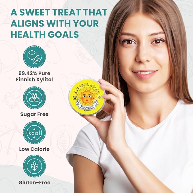 Xylitol Stone Sugar Free Candy - Vegan & Keto Friendly Unique Hard Candy - 100% Natural Flavor Candies - Gluten Free & Non-GMO Breath Freshener Low Calorie Mints - Pack of 3 (Peach, Strawberry, Lemon)