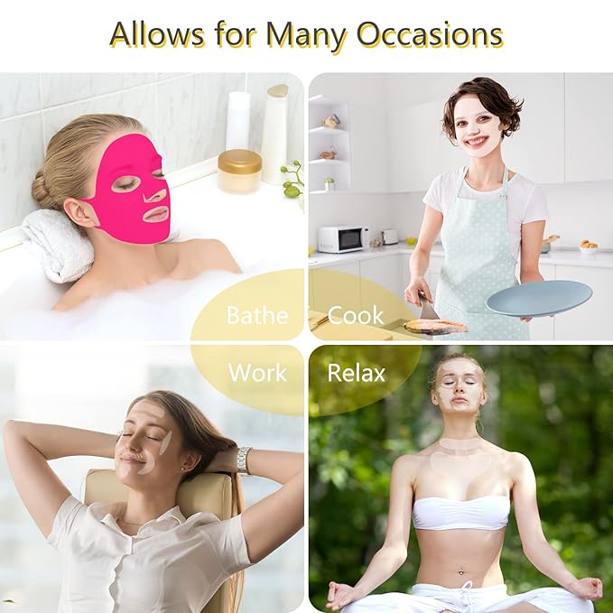 Maitys 32 Pcs Facial Chest Neck Silicone Pad Reusable Face Forehead Patches Facial Sleeping Mask Cover for Smoothing Chest Neck Forehead Eye Mouth (Rose Pink,Clear)